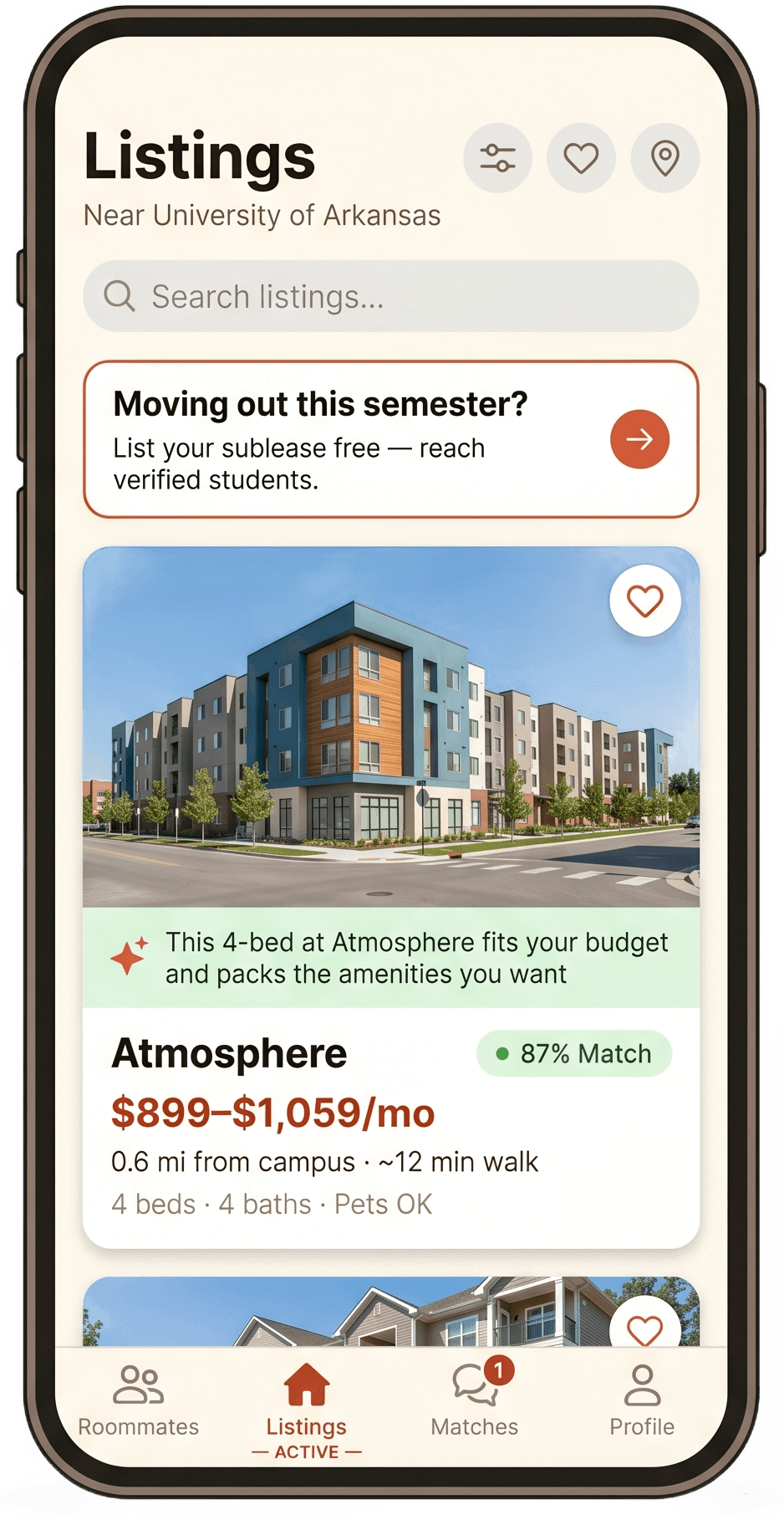 Kovie listings near the University of Arkansas with match scores